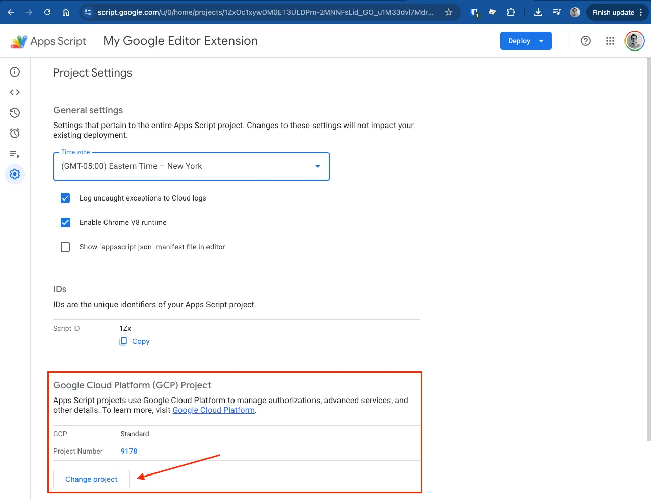 Apps Script project number